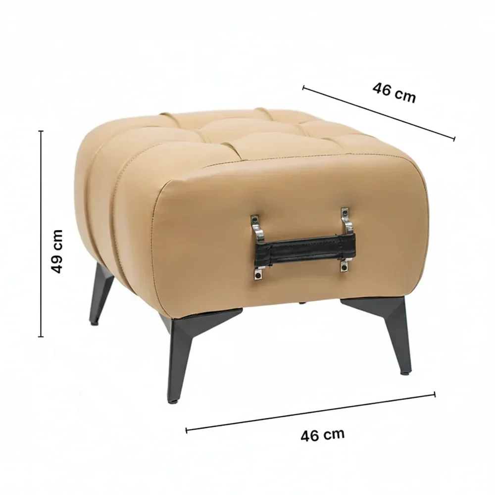 Modern Dark Brown Leather Tufted Ottoman with Black Handle - Image 5