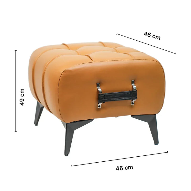 Modern Cream Leather Tufted Ottoman with Black Handle - Image 5