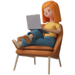 Female Character working laptop while sitting chair