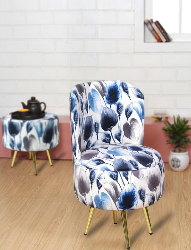 Ottoman Pouffes Sitting Stool for Living Room | Pouf Dressing Table Puffy Footstool for Office & Home Decoration | Holland Velvet Fabric & Metal Leg (18x18x32 Inch) Leaf