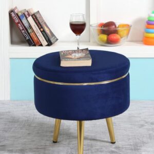 Ottoman Pouffes Sitting Stool for Living Room | Pouf Dressing Table Puffy Footstool for Office & Home Decoration | Holland Velvet Fabric & Metal Leg Stool (16x16x17 Inch) Royal Blue