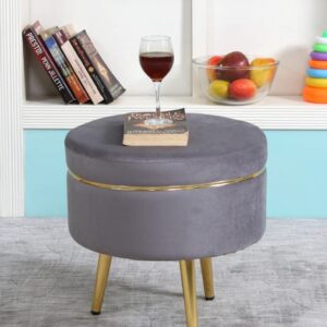Ottoman Pouffes Sitting Stool for Living Room | Pouf Dressing Table Puffy Footstool for Office & Home Decoration | Holland Velvet Fabric & Metal Leg Stool (16x16x17 Inch) Grey