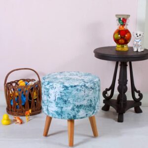 Ottoman Poufs Stool for Living & Sitting | Printed Foot stools Make up Dressing Side Table & Decoration 17″ (Stool-Seagreen)