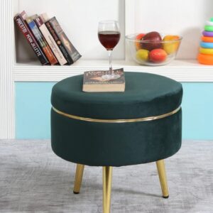 Ottoman Pouffes Sitting Stool for Living Room | Pouf Dressing Table Puffy Footstool for Office & Home Decoration | Holland Velvet Fabric & Metal Leg Stool (16x16x17 Inch) Green