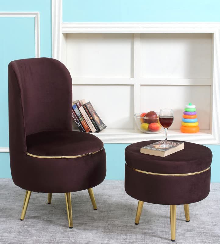 Ottoman Pouffes Sitting Stool for Living Room | Pouf Dressing Table Puffy Footstool for Office & Home Decoration | Holland Velvet Fabric & Metal Leg Chair Stool Combo (18x18x32 Inch) Coffee