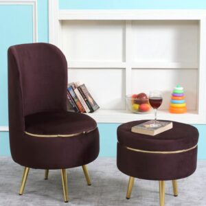 Ottoman Pouffes Sitting Stool for Living Room | Pouf Dressing Table Puffy Footstool for Office & Home Decoration | Holland Velvet Fabric & Metal Leg Chair Stool Combo (18x18x32 Inch) Coffee