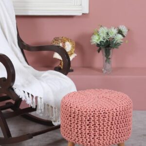Jute Pouffes Sitting Stool For Living Room Poof Puffy Wooden Ottoman Stools (Baby Pink)