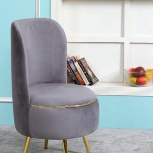 Ottoman Pouffes Sitting Stool for Living Room | Pouf Dressing Table Puffy Footstool for Office & Home Decoration | Holland Velvet Fabric & Metal Leg (18x18x32 Inch) Grey