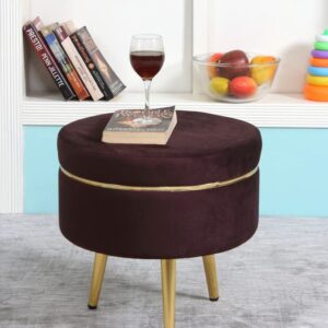 Ottoman Pouffes Sitting Stool for Living Room | Pouf Dressing Table Puffy Footstool for Office & Home Decoration | Holland Velvet Fabric & Metal Leg Stool (16x16x17 Inch) Coffee