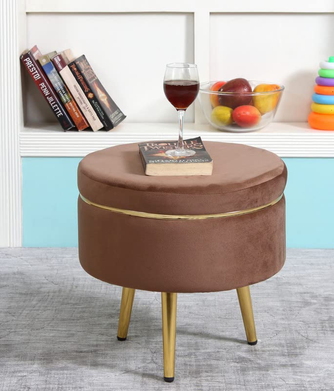 Ottoman Pouffes Sitting Stool for Living Room | Pouf Dressing Table Puffy Footstool for Office & Home Decoration | Holland Velvet Fabric & Metal Leg Stool (16x16x17 Inch) Mouse