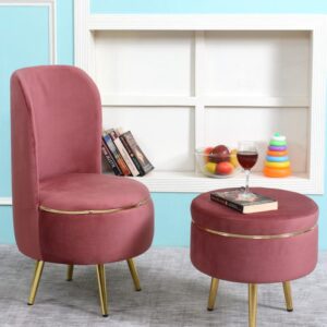 Ottoman Pouffes Sitting Stool for Living Room | Pouf Dressing Table Puffy Footstool for Office & Home Decoration | Holland Velvet Fabric & Metal Leg Chair Stool Combo (18x18x32 Inch) Gajri