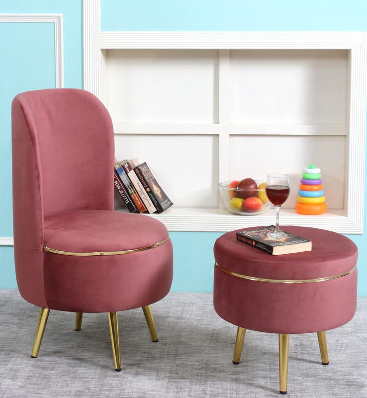 Ottoman Pouffes Sitting Stool for Living Room | Pouf Dressing Table Puffy Footstool for Office & Home Decoration | Holland Velvet Fabric & Metal Leg Chair Stool Combo (18x18x32 Inch) Gajri