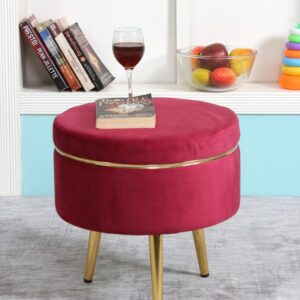 Ottoman Pouffes Sitting Stool for Living Room | Pouf Dressing Table Puffy Footstool for Office & Home Decoration | Holland Velvet Fabric & Metal Leg Stool (16x16x17 Inch) Wine