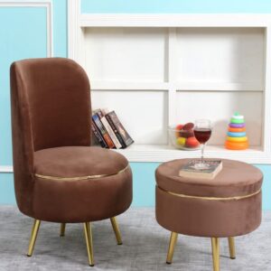 Ottoman Pouffes Sitting Stool for Living Room | Pouf Dressing Table Puffy Footstool for Office & Home Decoration | Holland Velvet Fabric & Metal Leg Chair Stool Combo (18x18x32 Inch) Mouse