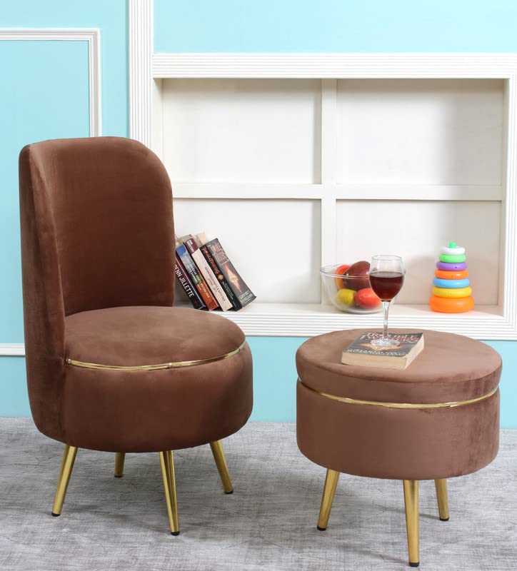 Ottoman Pouffes Sitting Stool for Living Room | Pouf Dressing Table Puffy Footstool for Office & Home Decoration | Holland Velvet Fabric & Metal Leg Chair Stool Combo (18x18x32 Inch) Mouse