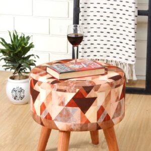 Holland Velvet Ottoman Poufs Sitting Mudda Stool For Living Room Dressing Table Pouf Round Footstool For Home Decor Printed 16X16X17 Inch (Check)