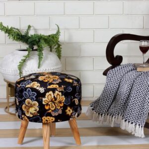 Ottoman Poufs Stool for Living & Sitting | Printed Foot stools Make up Dressing Side Table & Decoration 17″ (Black Lily)