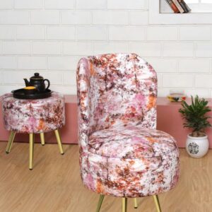 Ottoman Pouffes Sitting Stool for Living Room | Pouf Dressing Table Puffy Footstool for Office & Home Decoration | Holland Velvet Fabric & Metal Leg (18x18x32 Inch) Light Pink