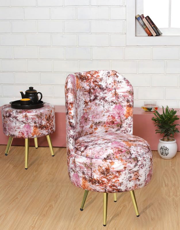 Ottoman Pouffes Sitting Stool for Living Room | Pouf Dressing Table Puffy Footstool for Office & Home Decoration | Holland Velvet Fabric & Metal Leg (18x18x32 Inch) Light Pink