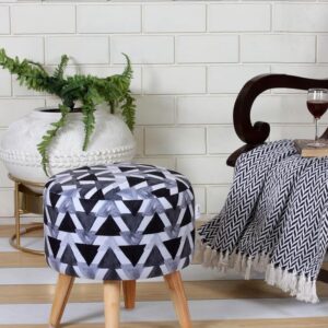 Ottoman Poufs Stool for Living & Sitting | Printed Foot stools Make up Dressing Side Table & Decoration 17″ (Black Triangle)