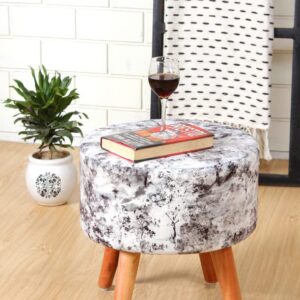 Ottoman Poufs Sitting Mudda Puffy Stool for Living Room Dressing Table Pouf Round Footstool for Home Decor, Printed,16x16x17 Inch (Black Grey)