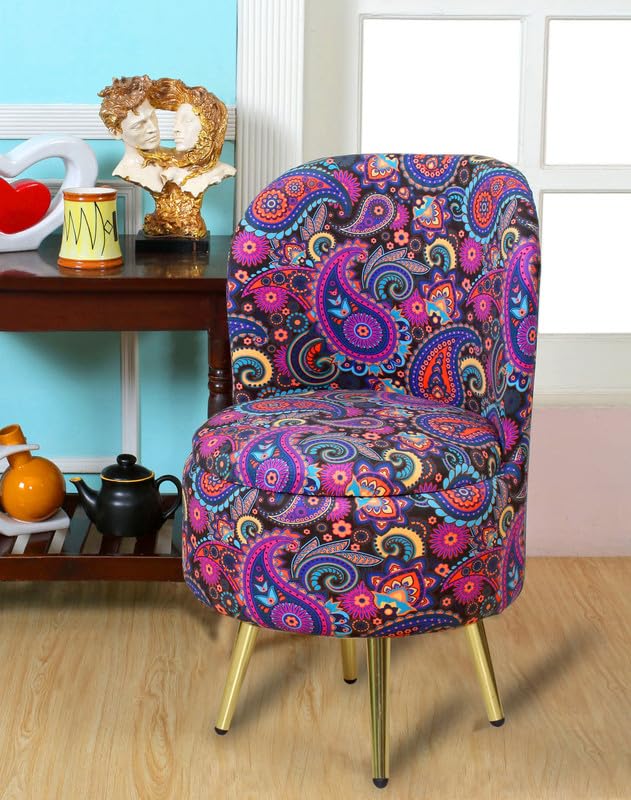 Ottoman Pouffes Sitting Stool for Living Room | Pouf Dressing Table Puffy Footstool for Office & Home Decoration | Holland Velvet Fabric & Metal Leg (18x18x32 Inch) Metal-Ambika