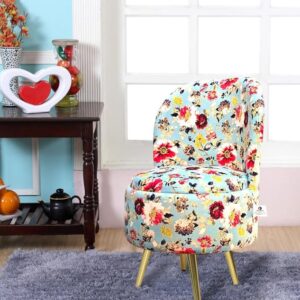 Ottoman Pouffes Sitting Stool for Living Room | Pouf Dressing Table Puffy Footstool for Office & Home Decoration | Holland Velvet Fabric & Metal Leg (18x18x32 Inch) Blue Flower