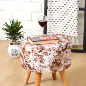 Ottoman Poufs Sitting Mudda Stool for Living Room Dressing Table Pouf Round Footstool for Home Decor Printed 16x16x17 Inch (Coffee)