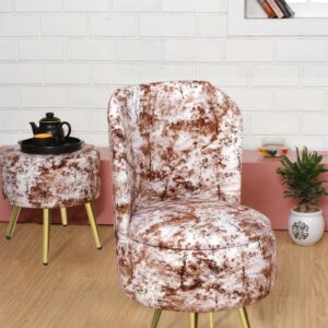 Roll over image to zoom in Ottoman Pouffes Sitting Stool for Living Room | Pouf Dressing Table Puffy Footstool for Office & Home Decoration | Holland Velvet Fabric & Metal Leg (18x18x32 Inch) Coffee