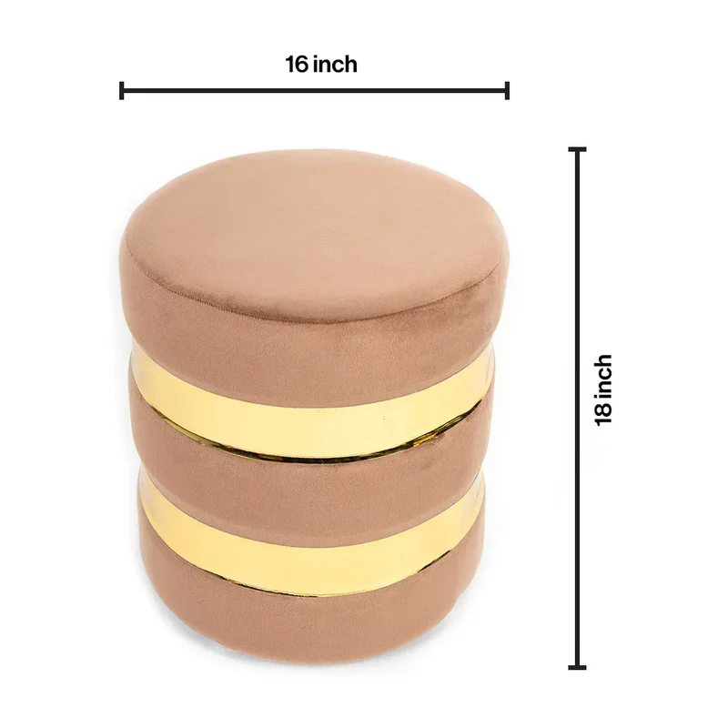 Round Velvet Ottoman Sitting Stool in Oak Brown - Image 4
