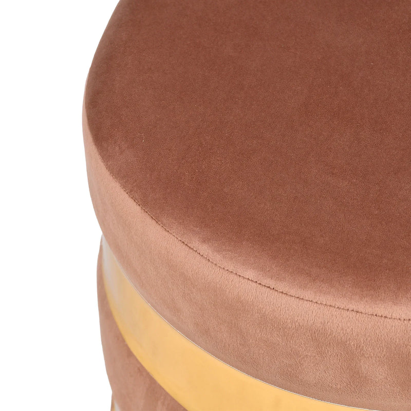Round Velvet Ottoman Sitting Stool in Oak Brown - Image 2