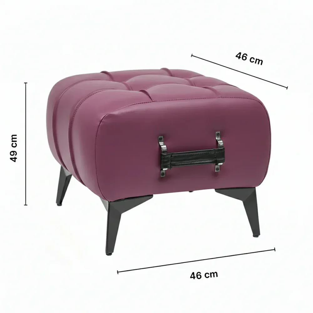 Modern Vintage Wine Leather Tufted Ottoman with Black Handle - Image 5