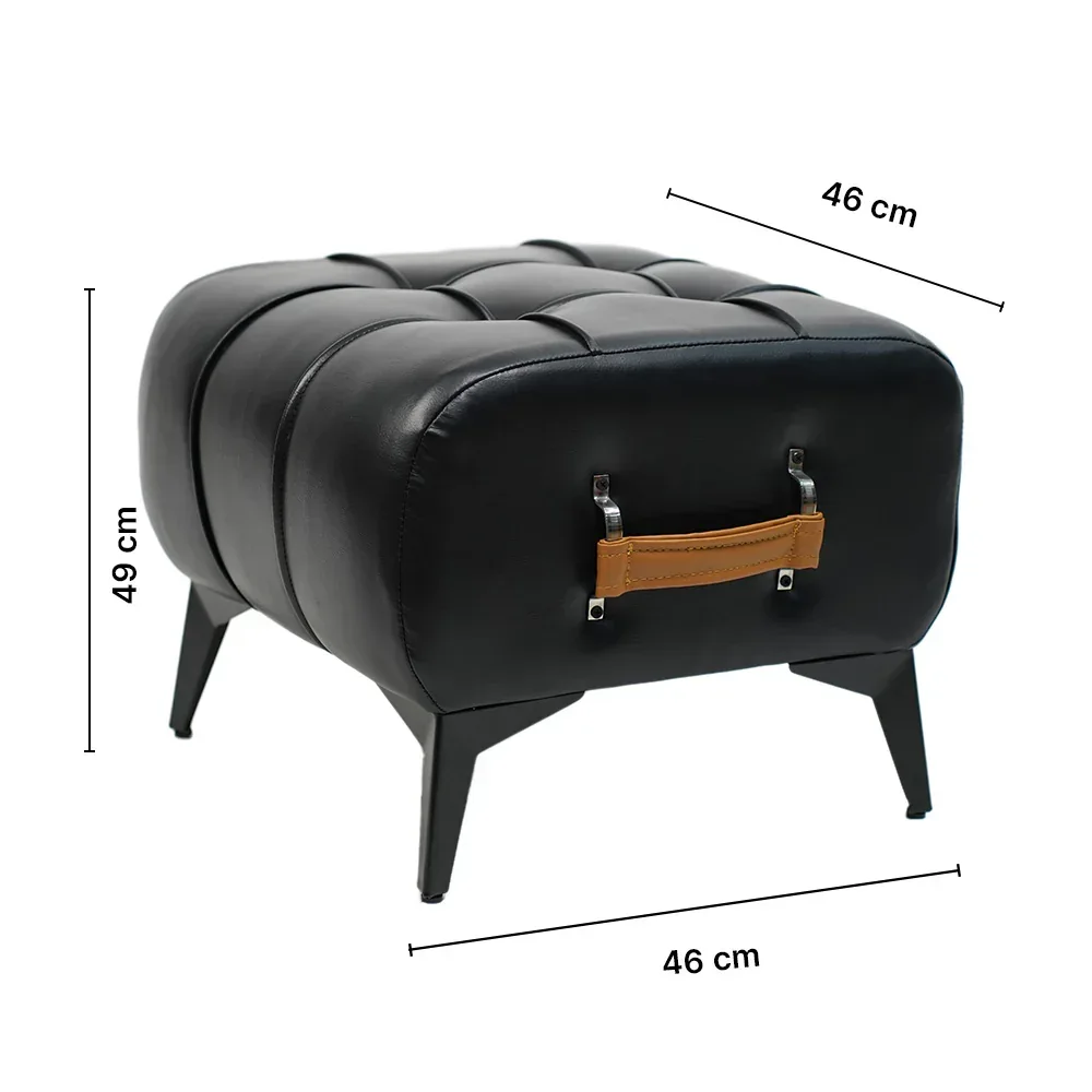 Modern Black Leather Tufted Ottoman with Golden Handle - Image 5