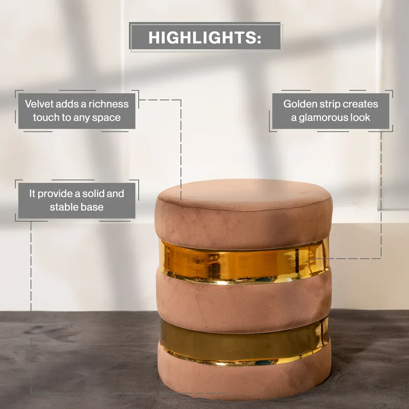 Round Velvet Ottoman Sitting Stool in Oak Brown - Image 5