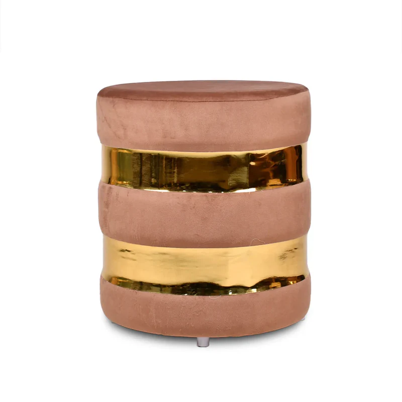 Round Velvet Ottoman Sitting Stool in Oak Brown - Image 3