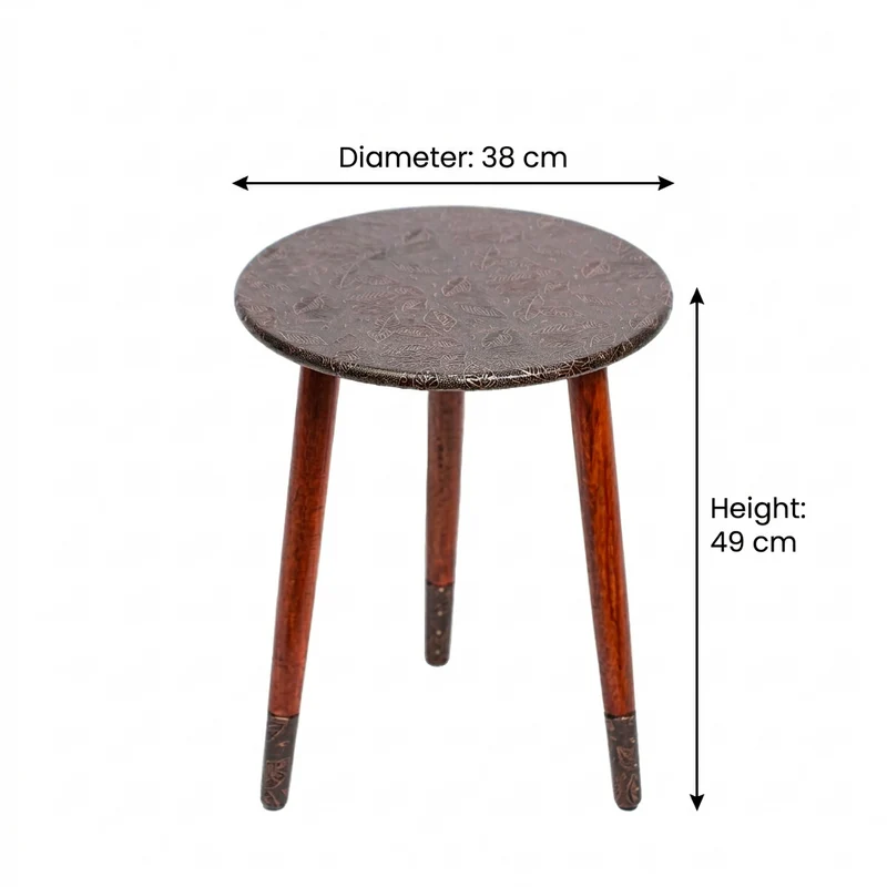 Round Wooden Side Table in Leaf Copper Pattern for Living Room and Bedroom - Image 6