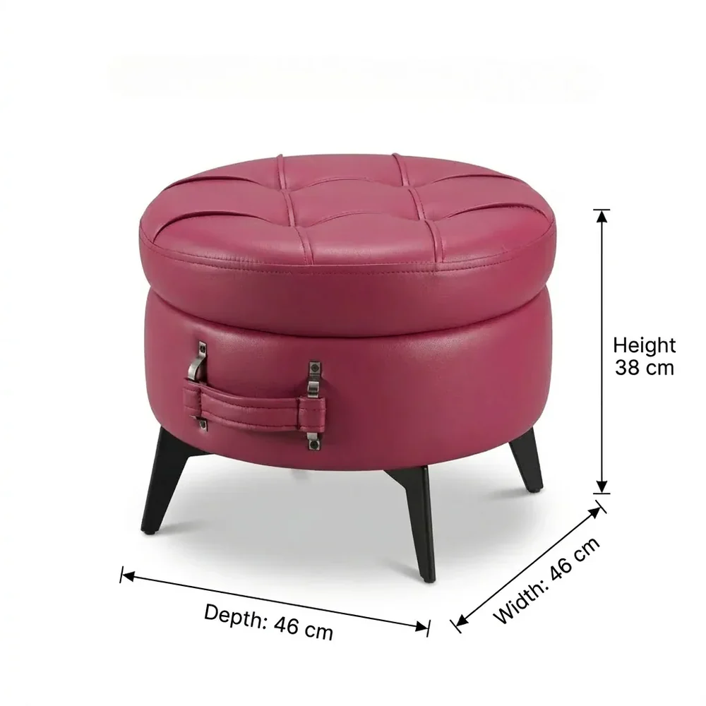 Modern Tufted Round Ottoman Stool in Vintage Wine – Designer Footrest for Living Room - Image 5